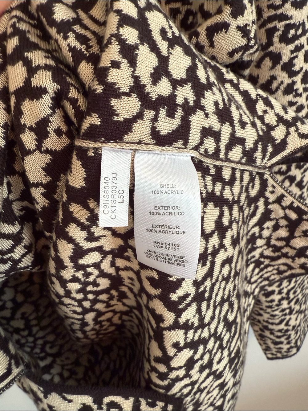 Calvin Klein Leopard Print Cowl Neck Sweater - Taupe & Black - Picture 8 of 9